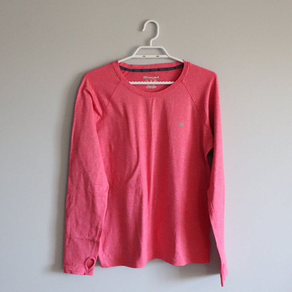 Champion Women's Pink Sz Lrg Athletic Crewneck Long Sleeve Stretch T-Shirt Top